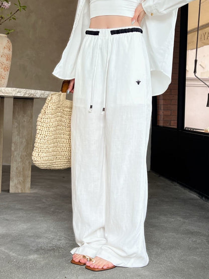 26ss Color-block elastic waist straight pants