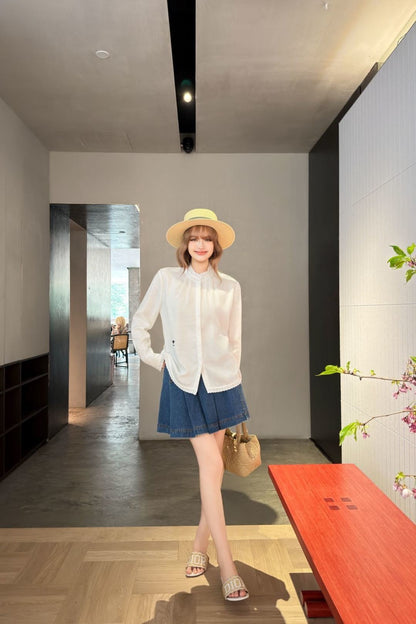 26ss Embroidered Decorative Stand Collar Shirt