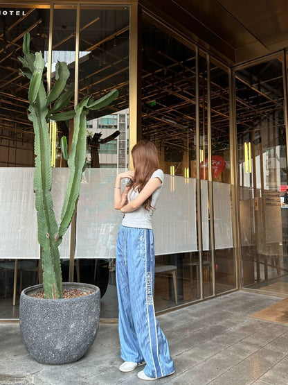 26ss Jacquard elastic waist straight pants