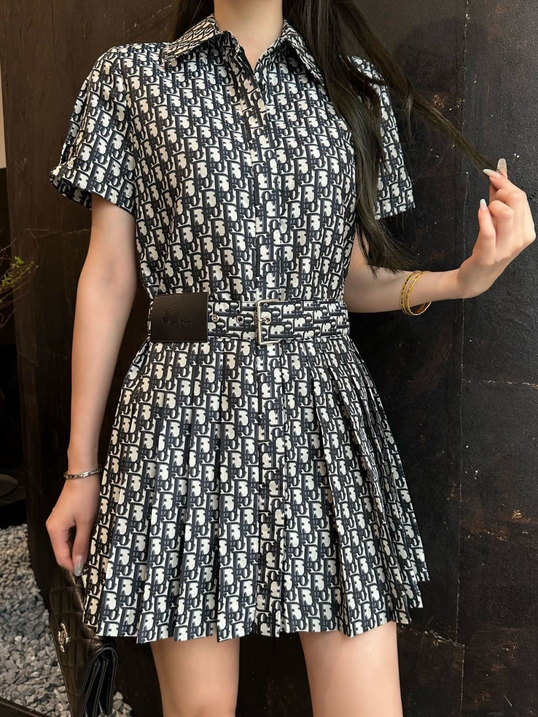 26ss Jacquard Pleated Dress