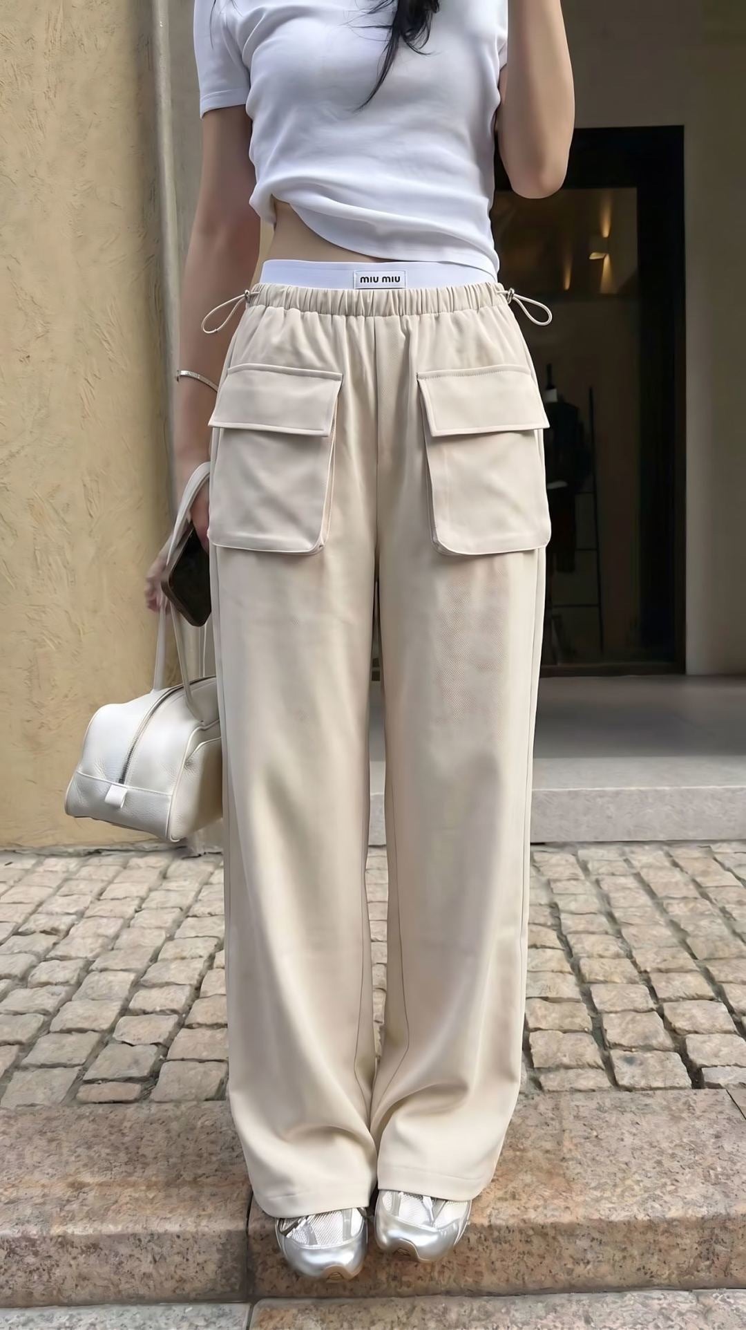 26ss Double-waisted wide-leg cargo pants