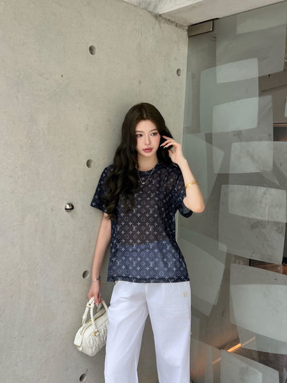 26ss Monogram Mesh Short-Sleeve Top