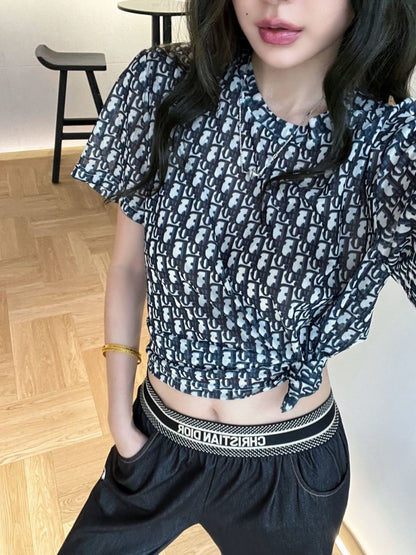 26ss Monogram Mesh Short-Sleeve Top