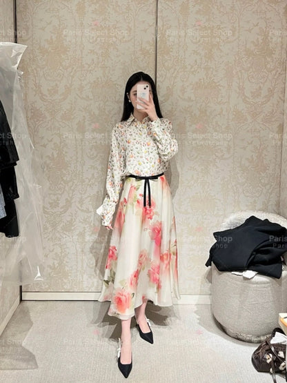 26ss Floral Pattern Umbrella Skirt