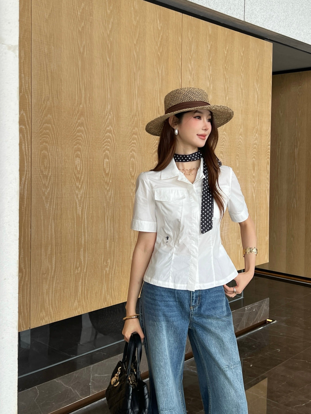 26ss Double-pocket design minimalist white shirt