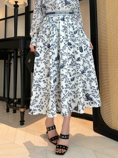 26ss Floral-Print  Flared Skirt