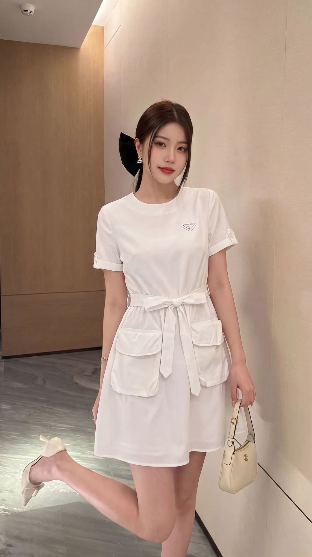 26ss Cinched Waist Tie Dress
