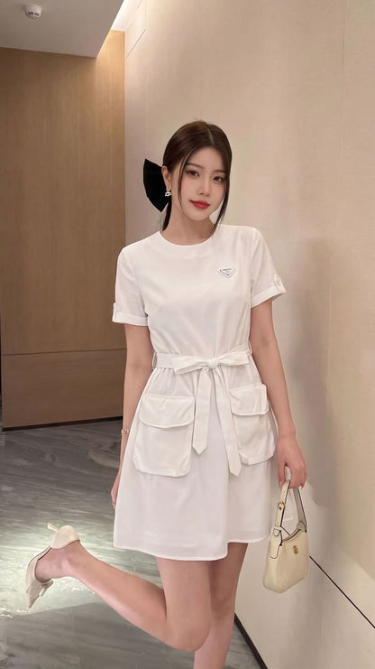26ss Cinched Waist Tie Dress