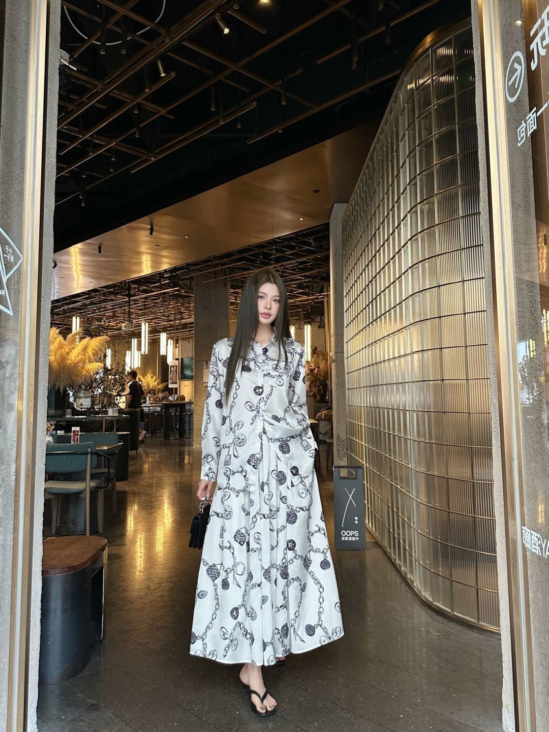 26ss Loose printed shirt / A-line skirt