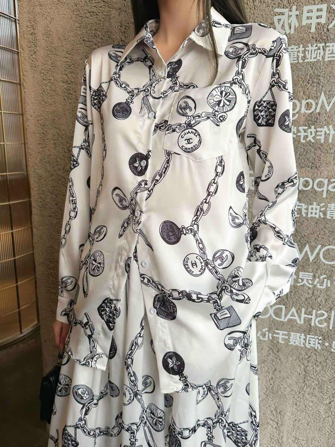 26ss Loose printed shirt / A-line skirt