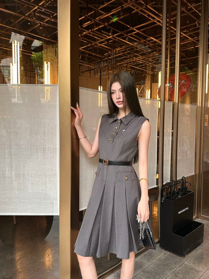 26ss Collared Pleated Dress