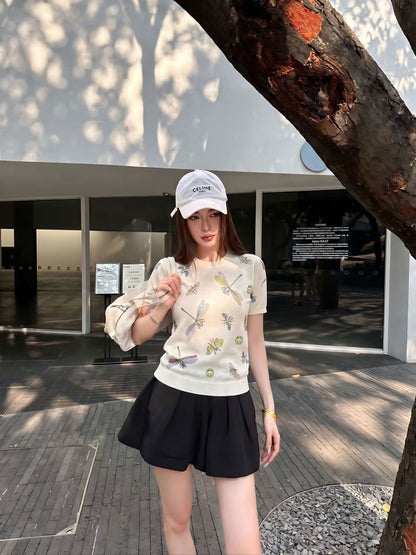 26ss Dragonfly Pattern Embroidered Short Sleeve