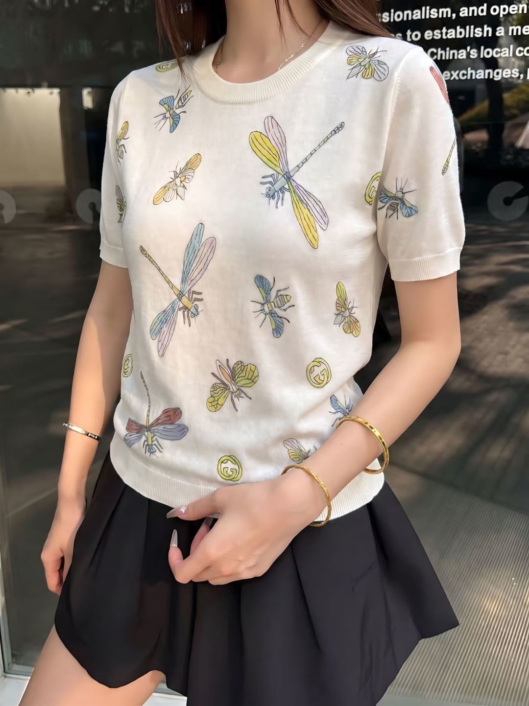 26ss Dragonfly Pattern Embroidered Short Sleeve