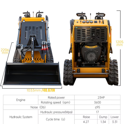 MS480T 23 HP, Three-pump Three-valve Mini Stand On Skid Steer Track Loader
