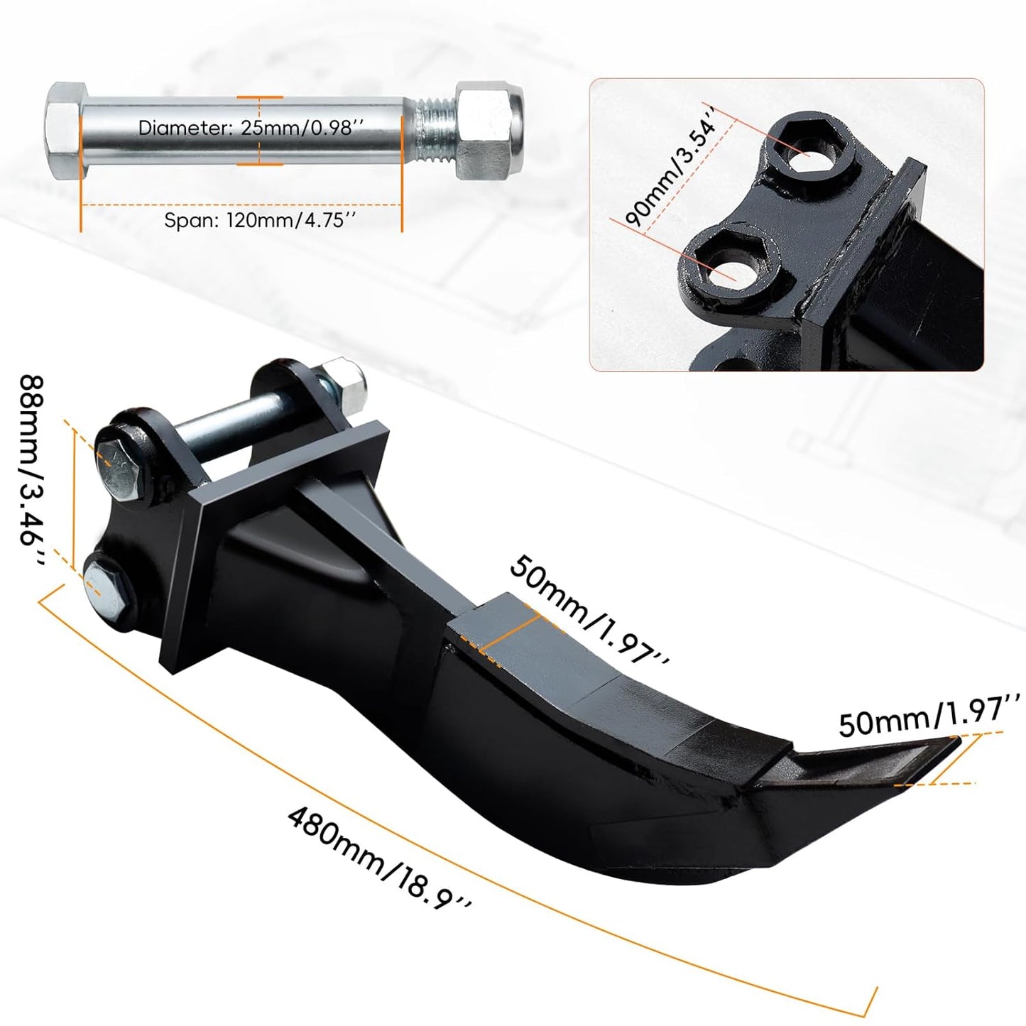 MMS Mini Excavator Ripper, Single Hook Backhoe