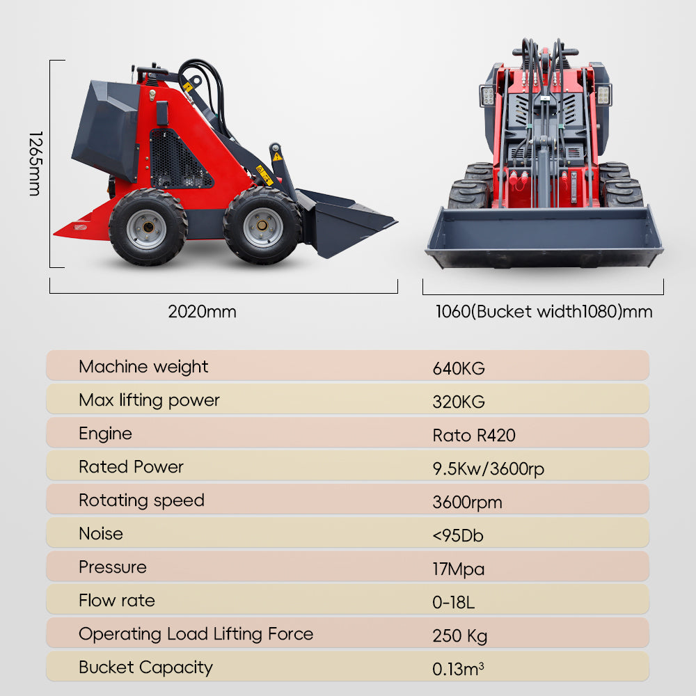 MS320L Mini Stand On Skid Steer Wheel Loader With 13.5 HP Gasoline Engine