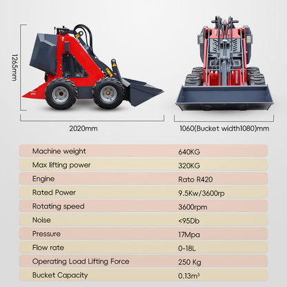 MS320L Mini Stand On Skid Steer Wheel Loader With 13.5 HP Gasoline Engine