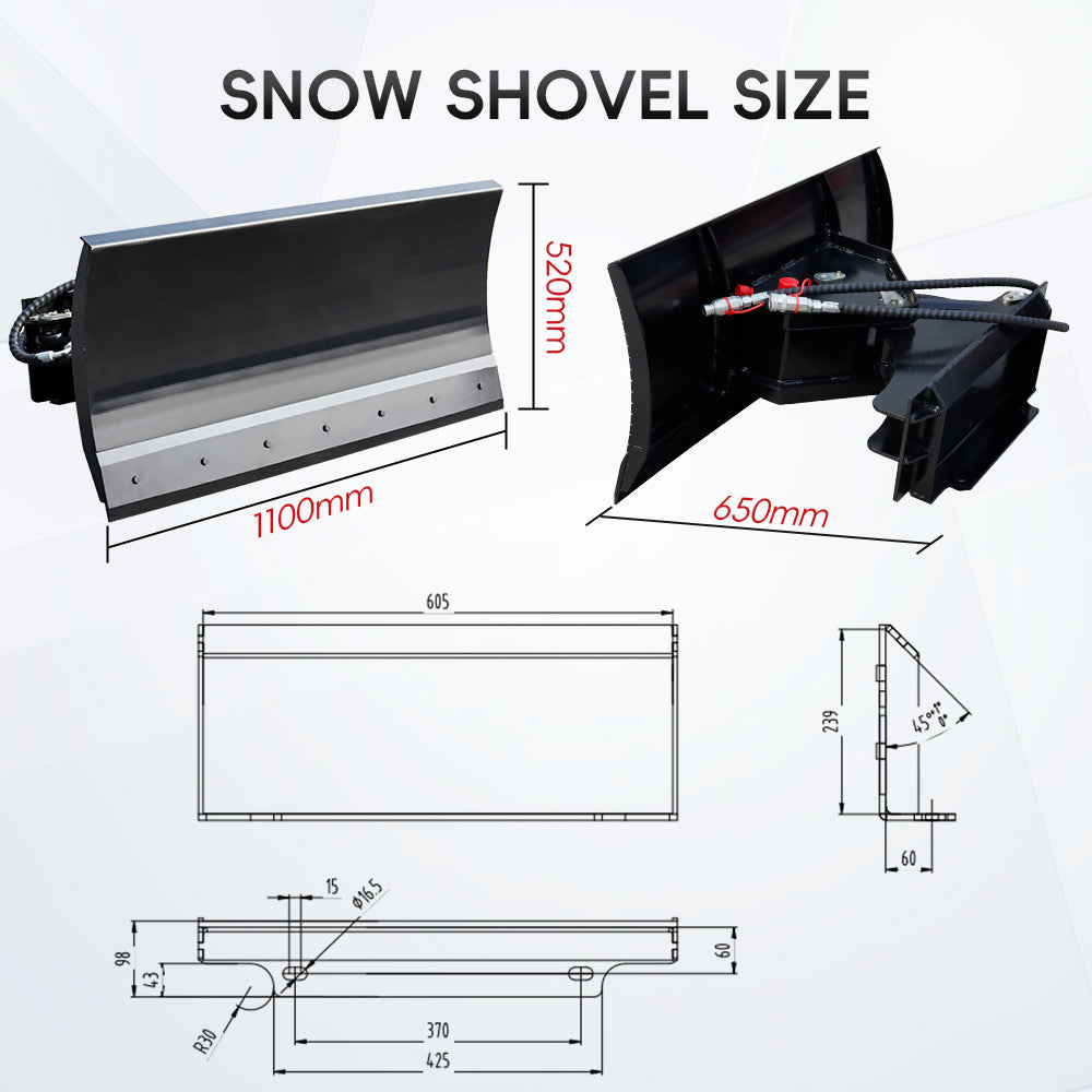 MMS Hydraulic Skid Steer Snow Plow, 30° Left & Right for MMS Skid Steer Loader