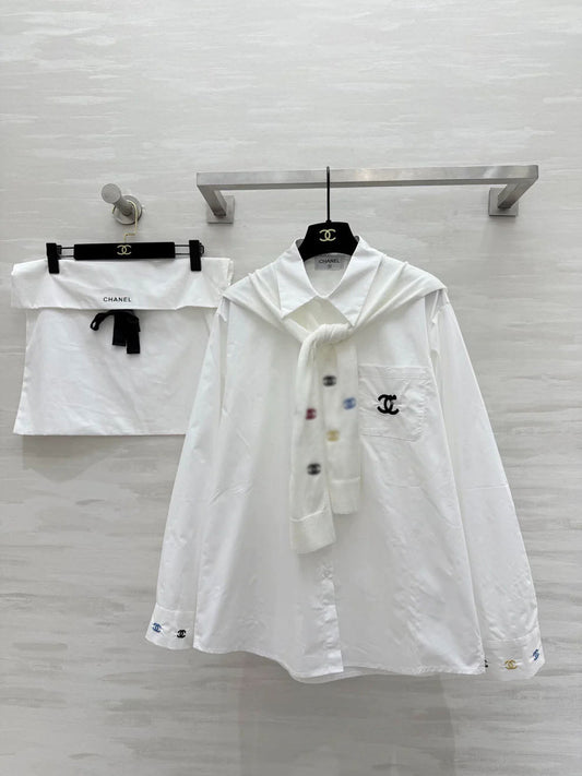 Shawl style two-piece shirt set (vintage series)