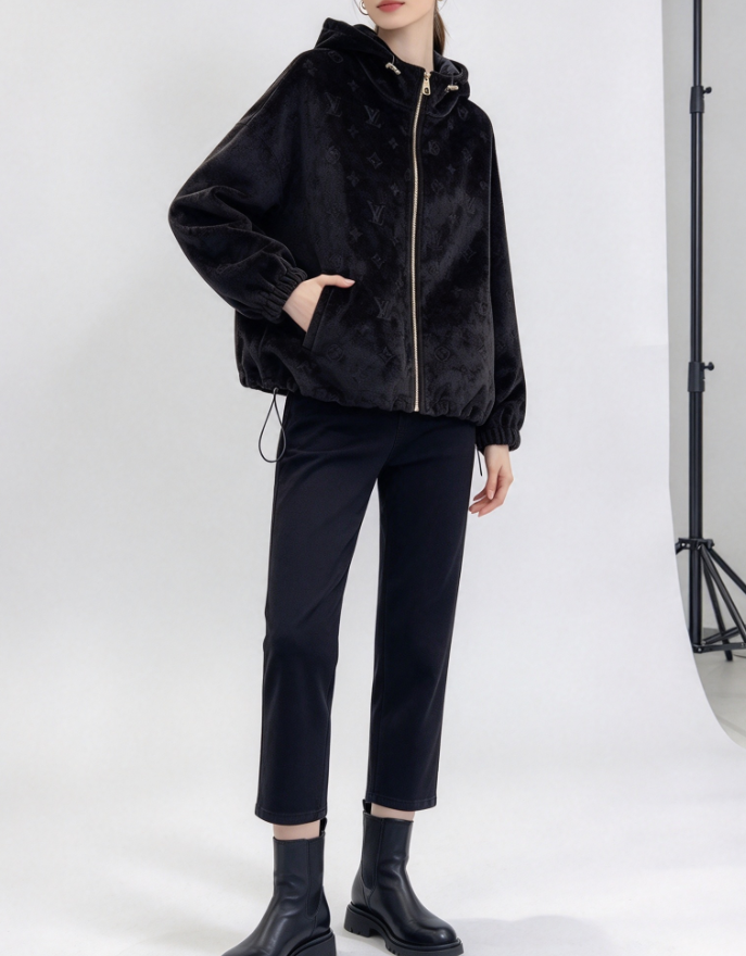 26New Long-Sleeve Chenille Zip-Up Hooded Jacket