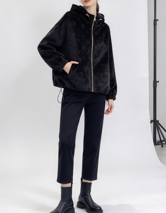 26New Long-Sleeve Chenille Zip-Up Hooded Jacket