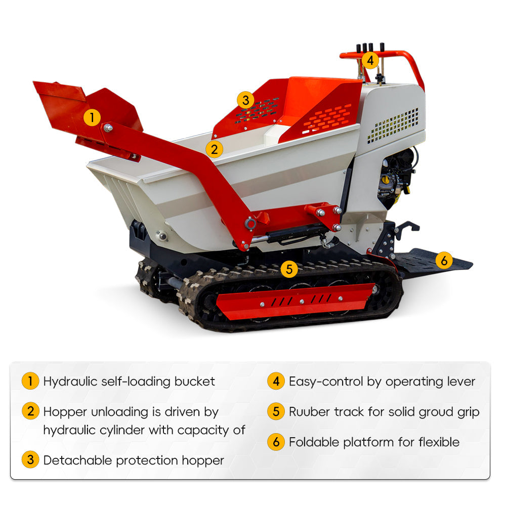 Tracked Mini Dumper for Sale, MS5050 6.5HP, 1100Lbs Load Capacity|MS5050