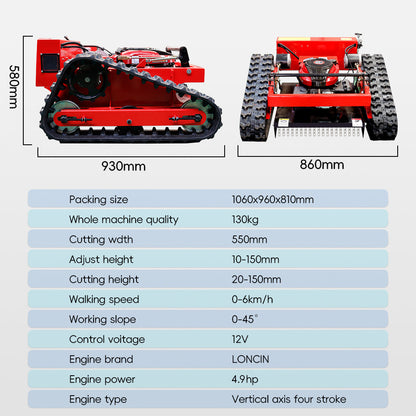 MS550J Remote Control Lawn Mower with Tracks – 21" Gasoline Mower, Adjustable Cutting Height, 45° Slope Climbing