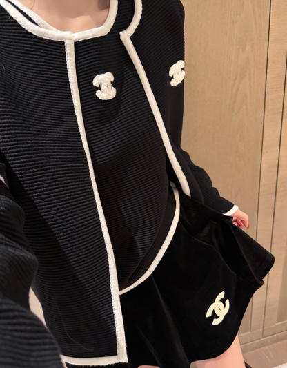 26New Black Knitted Cardigan + Tank Top Set