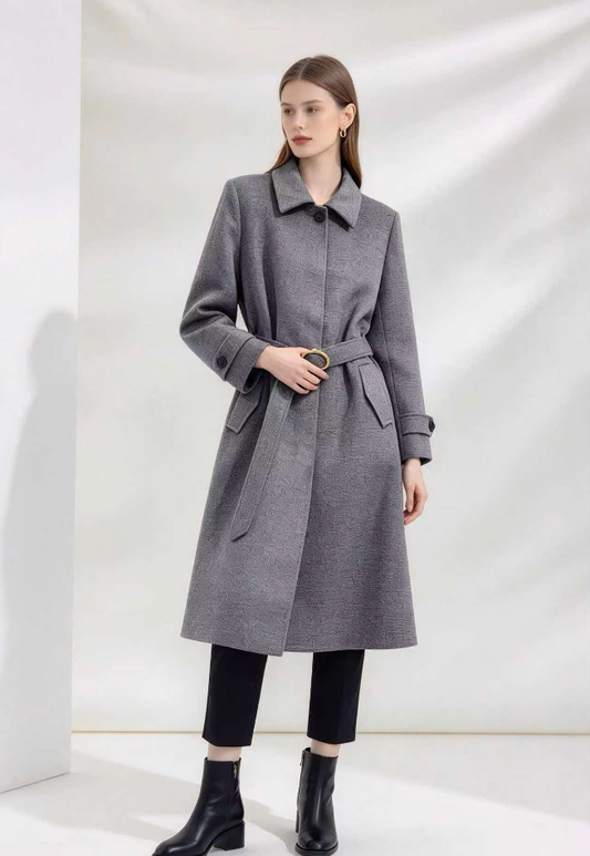 26New-Season Belted Mid-Length Trench Coat