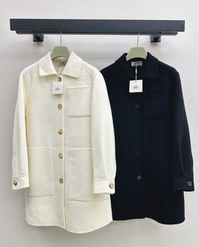 Hermes/26 Fall/Winter Latest Mid-Length Shirt-Style Double-Faced Wool Coat