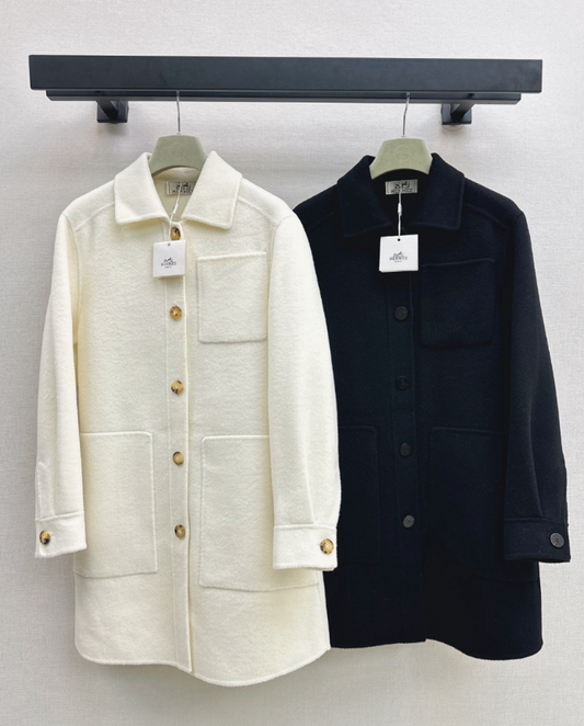 Hermes/26 Fall/Winter Latest Mid-Length Shirt-Style Double-Faced Wool Coat