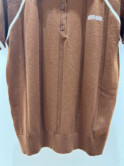 25 Summer new brown lapel knitted short sleeves
