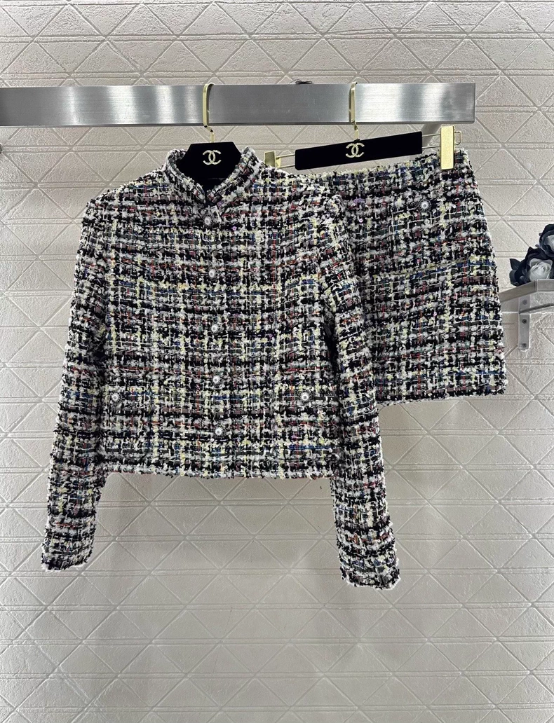 Stand Collar Colorful Jacket/Skirt