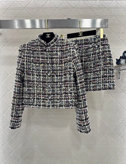 Stand Collar Colorful Jacket/Skirt
