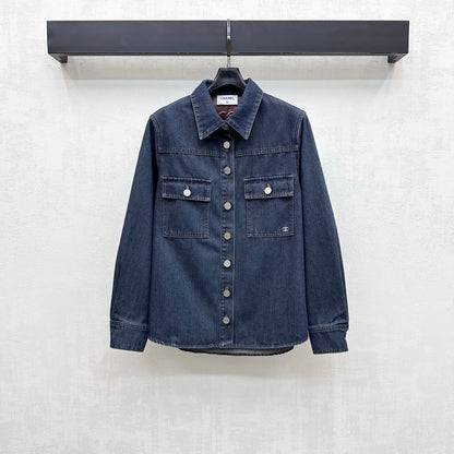 Leather-Collared Denim Shirt-Jacket