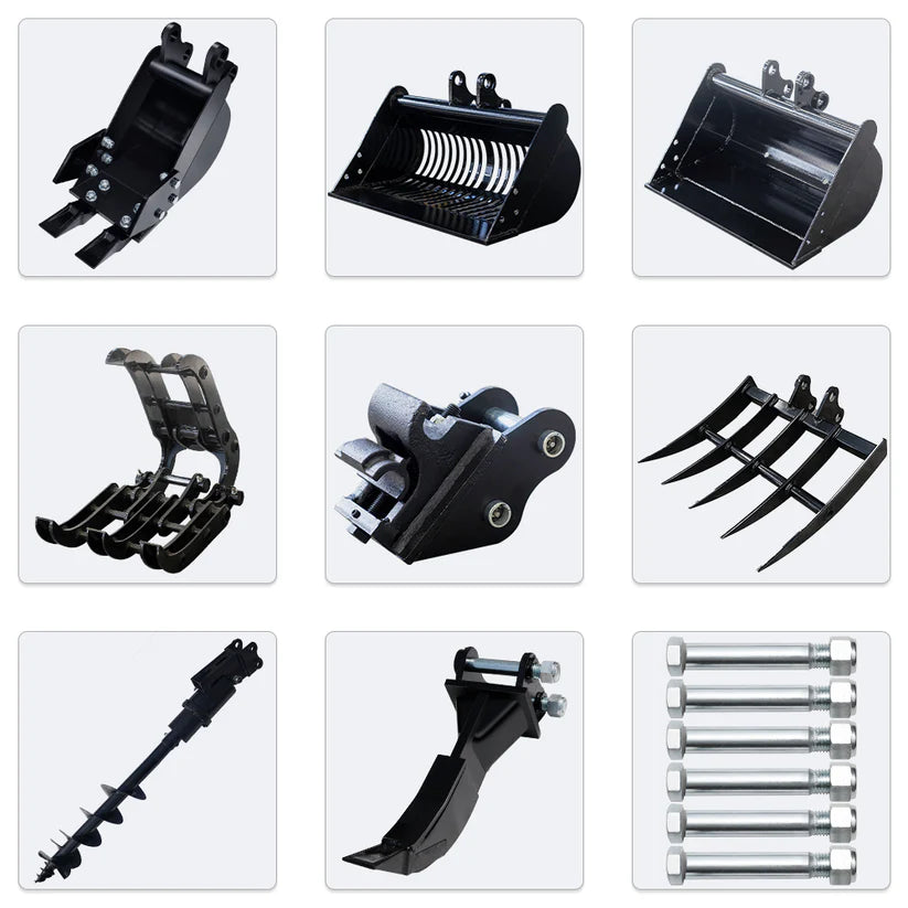 MMS Narrow Bucket Ripper Rake Auger Total  8 pcs Attachment for Mini Excavator
