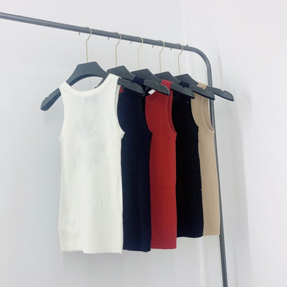 Letter Jacquard U-Neck Knitted Vest