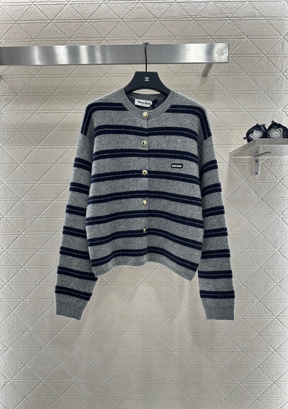 Striped Knit Long-Sleeve Cardigan