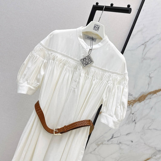 Boho Linen Smock Dress with Cutwork Embroidery