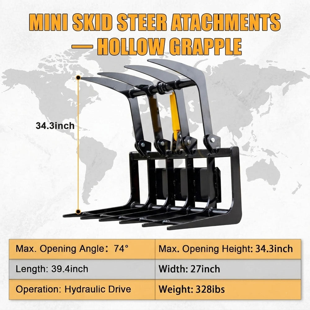 MMS 40" Root Grapple Attachments for Mini Skid Steer Loader