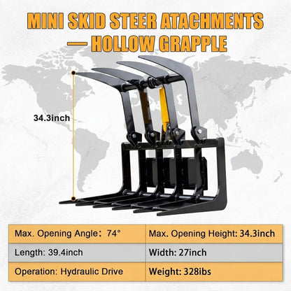 MMS 40" Root Grapple Attachments for Mini Skid Steer Loader