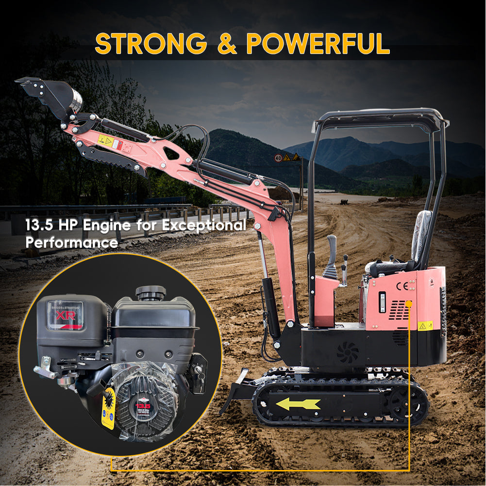 MS10 Pink Mini Excavator with Thumb Clamp, 1 Ton, Briggs & Stratton Engine, 13.5 HP