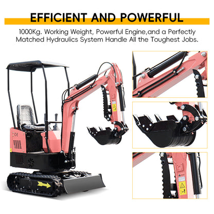 MS10 Pink Mini Excavator with Thumb Clamp, 1 Ton, Briggs & Stratton Engine, 13.5 HP