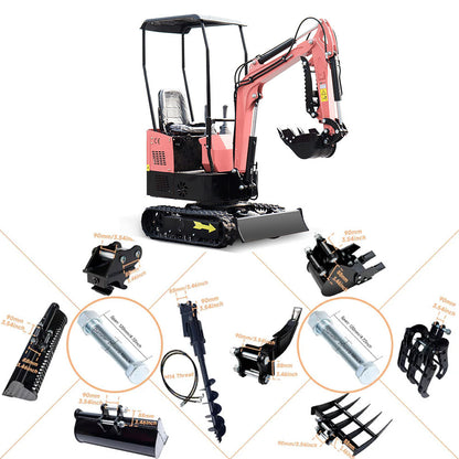 MS10 Pink Mini Excavator with Thumb Clamp, 1 Ton, Briggs & Stratton Engine, 13.5 HP