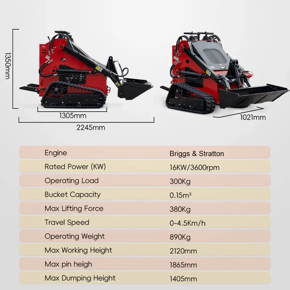 MS380T 23 HP, 890 Kg Mini Track Skid Steer Loader