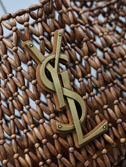 YSL 2026 Icare Wooden Bead  46cm Brown Woven Bag