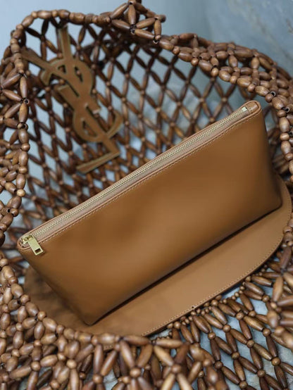 YSL 2026 Icare Wooden Bead  46cm Brown Woven Bag