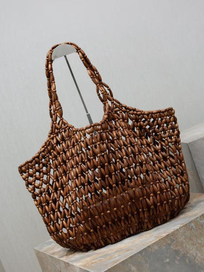 YSL 2026 Icare Wooden Bead  46cm Brown Woven Bag