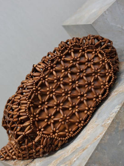 YSL 2026 Icare Wooden Bead  46cm Brown Woven Bag