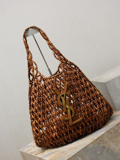 YSL 2026 Icare Wooden Bead  46cm Brown Woven Bag